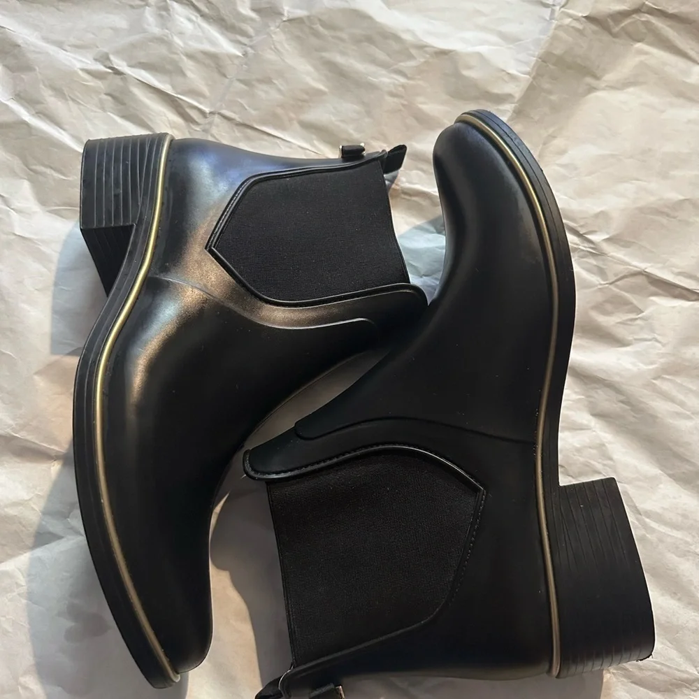 Kate Spade Black Ankle Booties with Gold Trim
